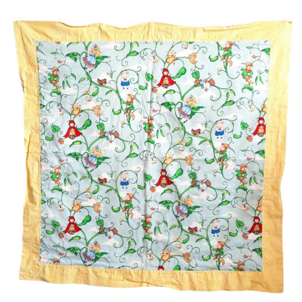 Vintage Handmade Fairy Tales Nursery Rhymes Quilt Blanket 32" X 33"